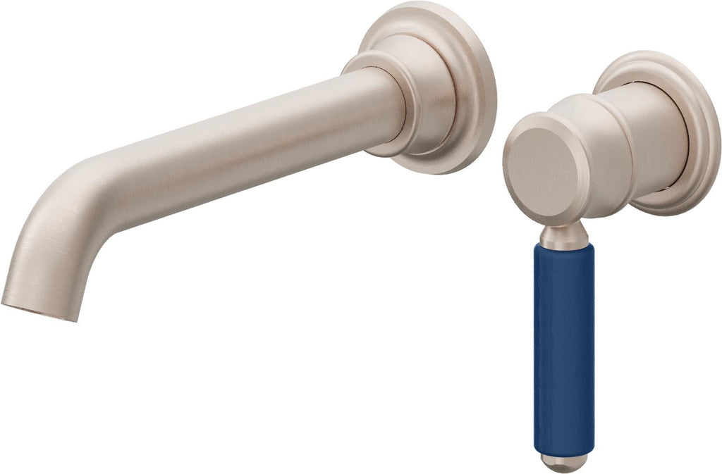 California Faucets Del Mar Llave de Lavabo de Pared de Una Llave - Manija de Porcelana Azul - Níquel Satinado
