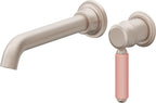 California Faucets Del Mar Llave de Lavabo de Pared de Una Llave - Manija de Porcelana Rosa - Níquel Satinado
