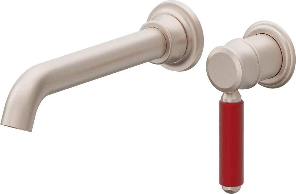 California Faucets Del Mar Llave de Lavabo de Pared de Una Llave - Manija Roja - Níquel Satinado