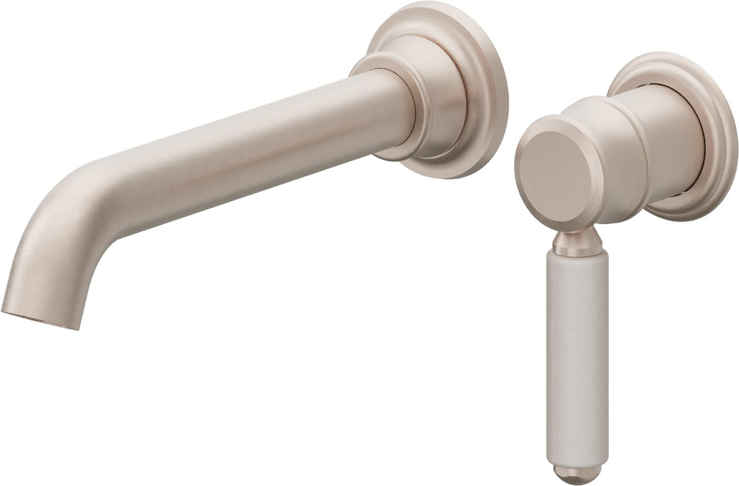 California Faucets Del Mar Llave de Lavabo de Pared de Una Llave - Manija de Porcelana Blanca - Níquel Satinado