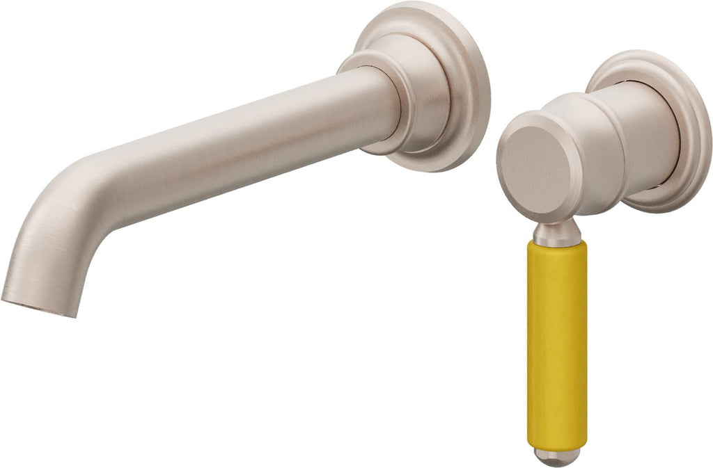 California Faucets Del Mar Llave de Lavabo de Pared de Una Llave - Manija de Porcelana Amarilla - Níquel Satinado