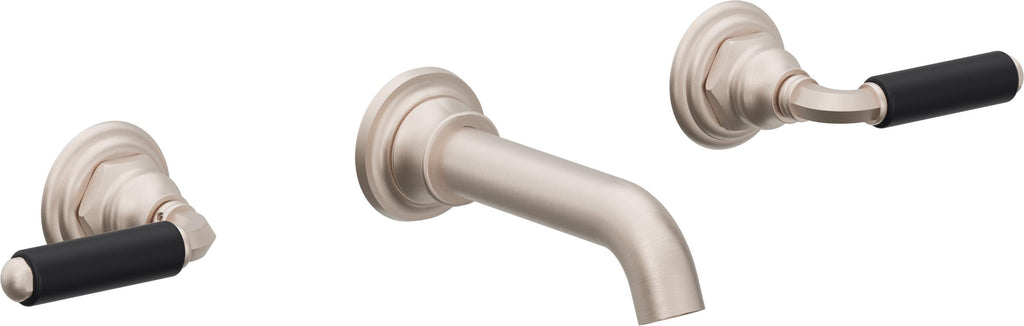 California Faucets Del Mar Llave de Lavabo de Pared de Dos Llaves - Palanca Art Deco - Níquel Satinado