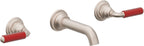 California Faucets Del Mar Llave de Lavabo de Pared de Dos Llaves - Palanca Roja - Níquel Satinado