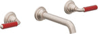 California Faucets Del Mar Llave de Lavabo de Pared de Dos Llaves - Palanca Roja - Níquel Satinado