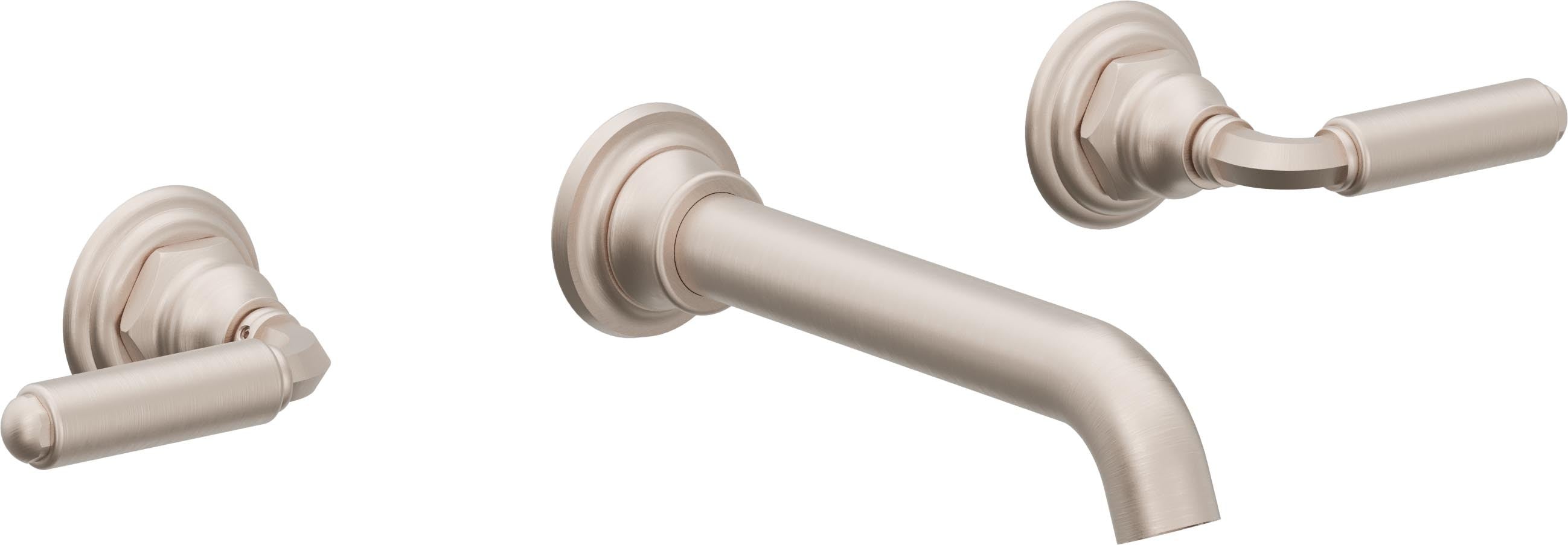 California Faucets Del Mar Llave de Lavabo de Pared de Dos Llaves - Níquel Satinado