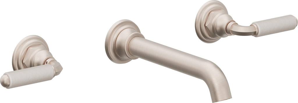 California Faucets Del Mar Llave de Lavabo de Pared de Dos Llaves - Palanca de Porcelana Blanca - Níquel Satinado