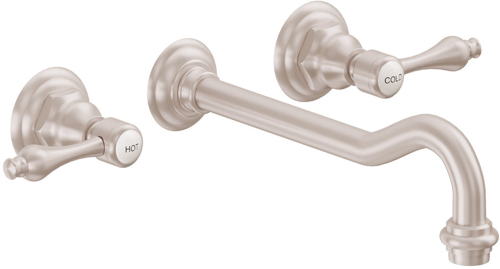 California Faucets Salinas Llave de Lavabo de Pared de Dos Llaves - Níquel Satinado