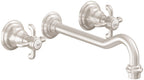 California Faucets Salinas Llave de Lavabo de Pared de Dos Llaves - Níquel Satinado