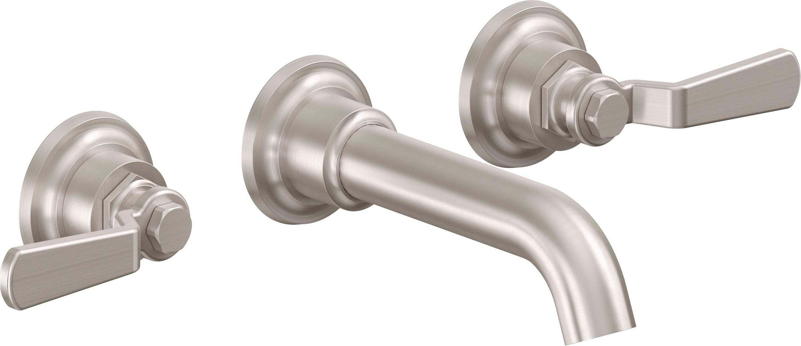 California Faucets Descanso Works Llave de Lavabo de Pared de Dos Llaves - Níquel Satinado