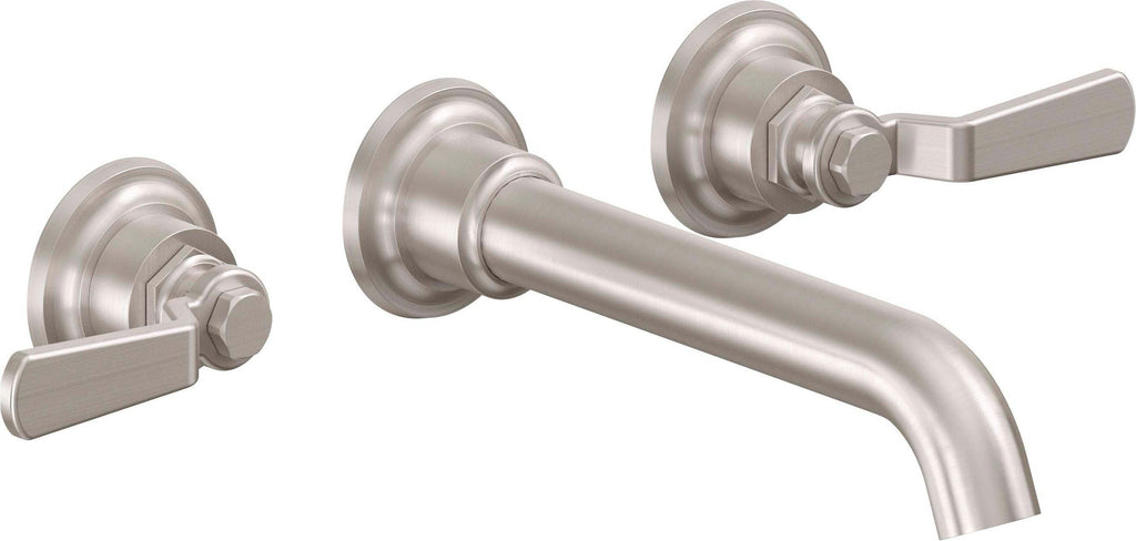 California Faucets Descanso Works Llave de Lavabo de Pared de Dos Llaves - Níquel Satinado