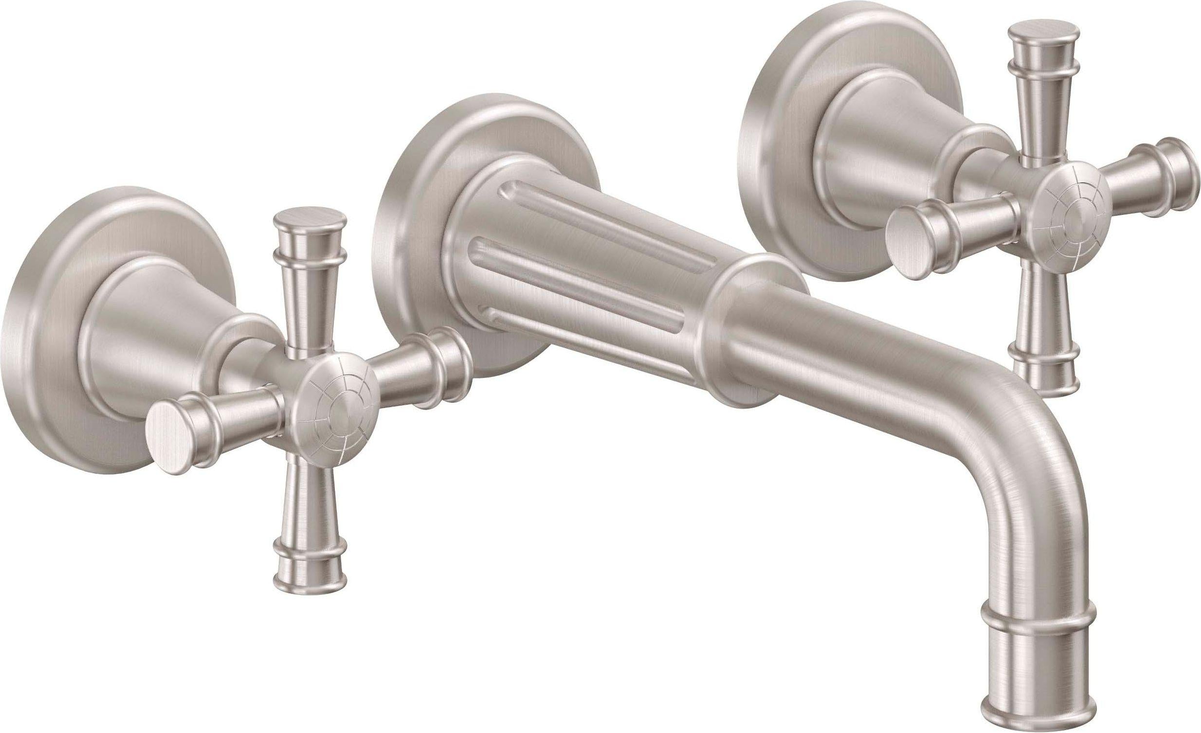 California Faucets Trousdale Llave de Lavabo de Pared de Dos Llaves - Níquel Satinado