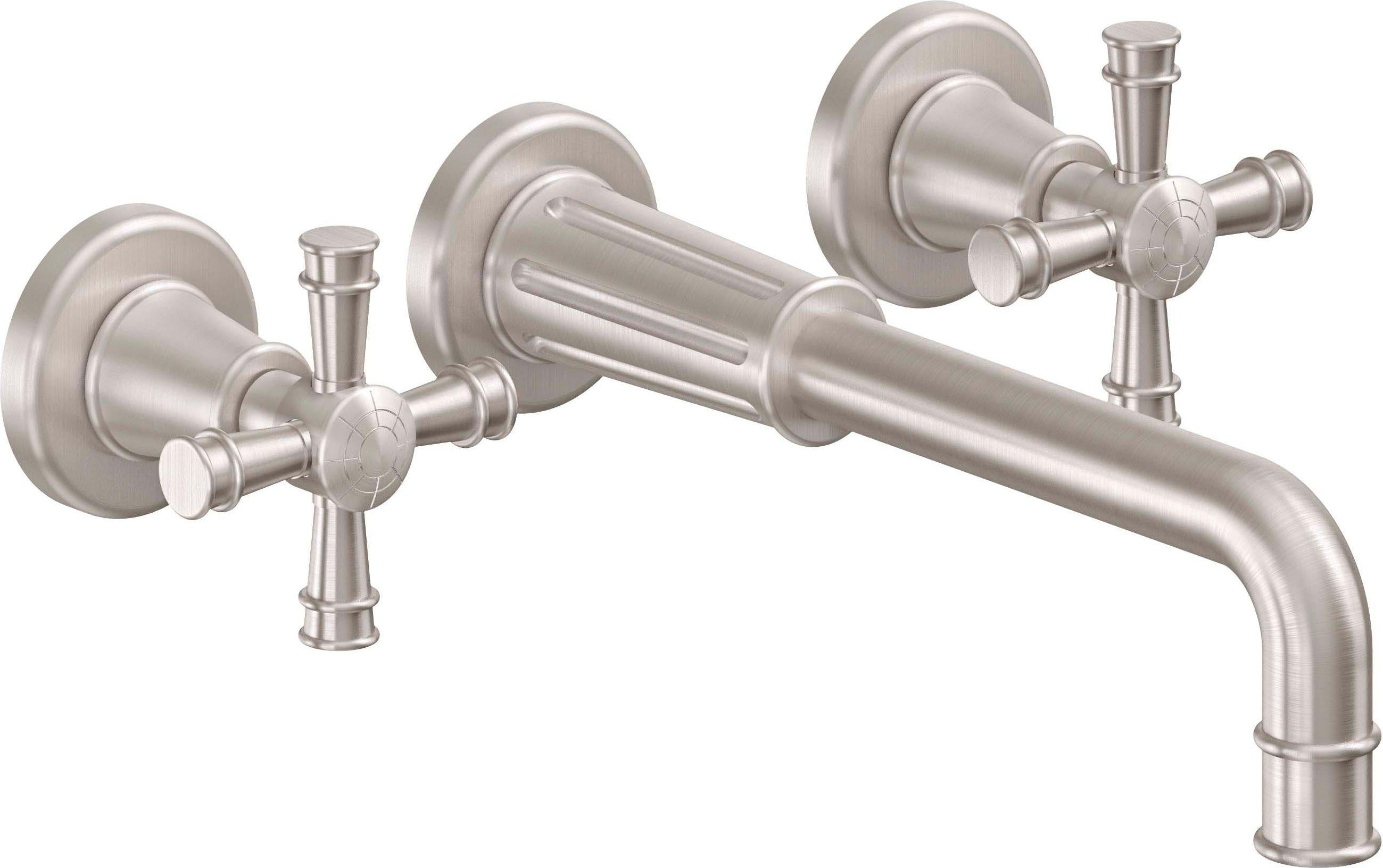 California Faucets Trousdale Llave de Lavabo de Pared de Dos Llaves - Níquel Satinado