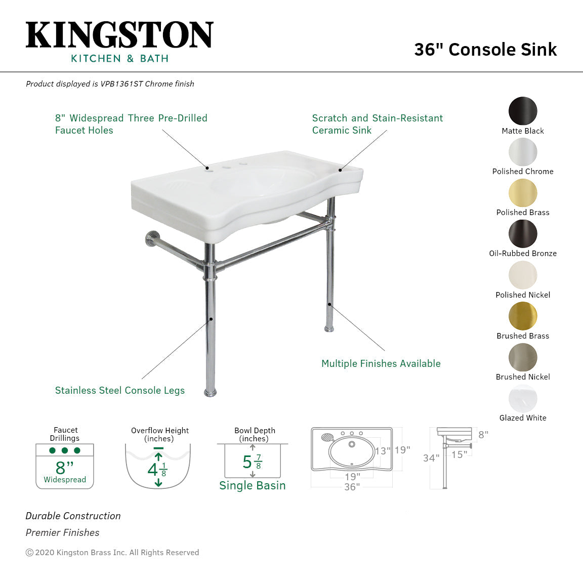 Kingston Brass Imperial lavabo consola — vista