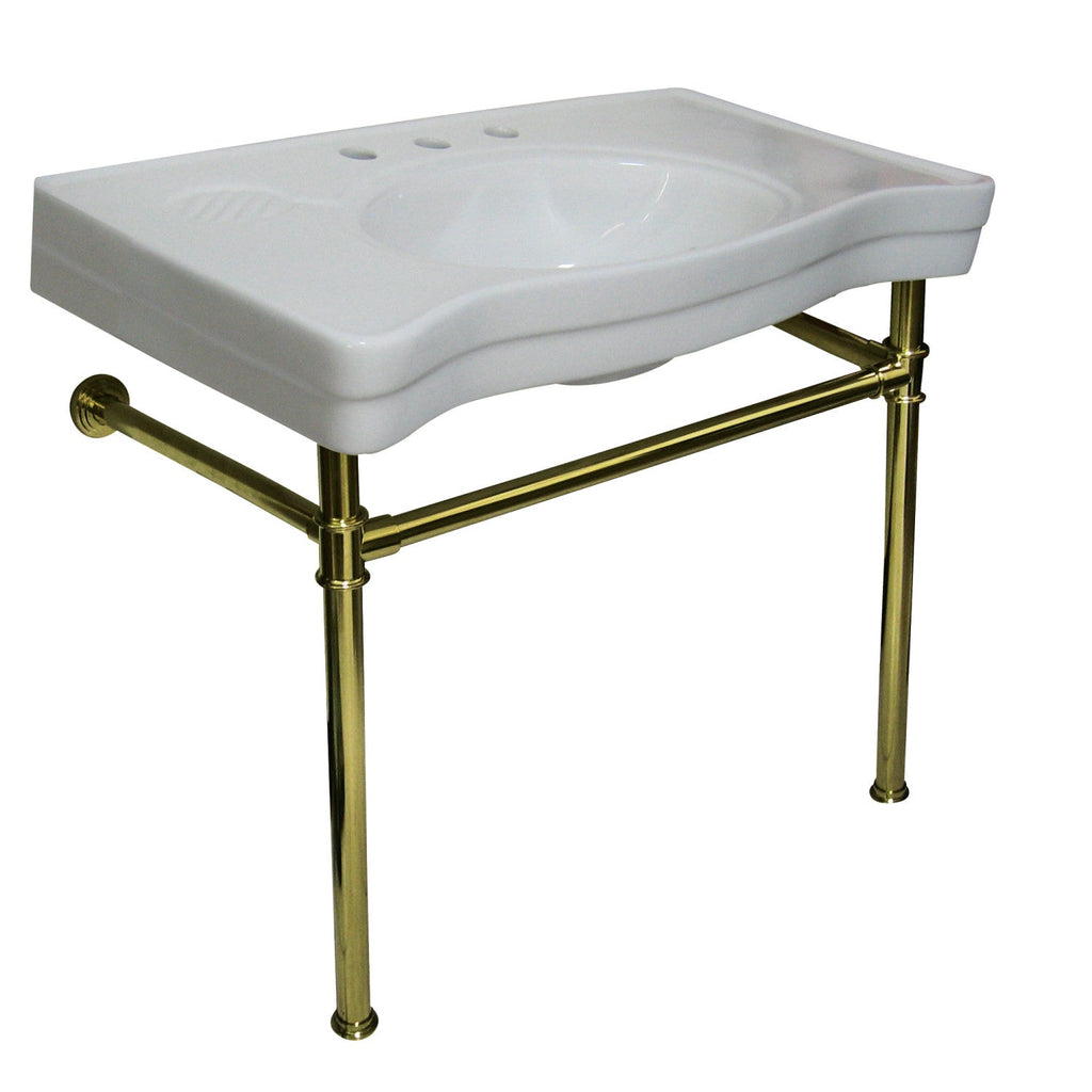 Kingston Brass Imperial lavabo consola — Blanco / Latón Pulido