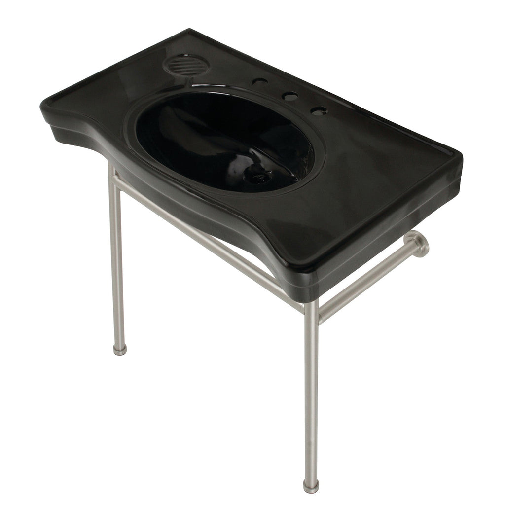 Kingston Brass Bristol lavabo consola — Negro / Níquel Cepillado