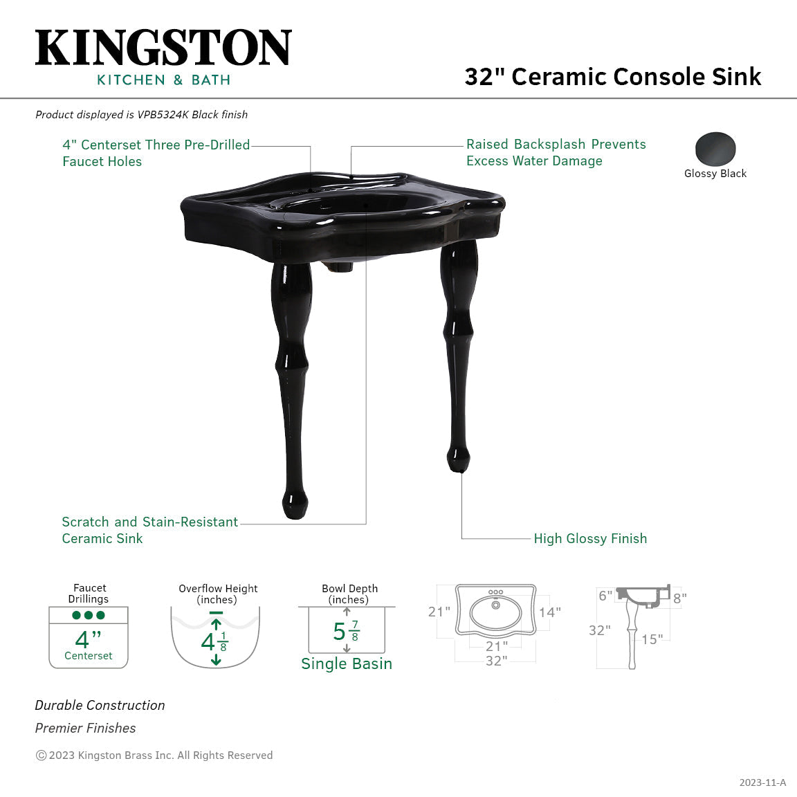 Kingston Brass Imperial lavabo consola — vista