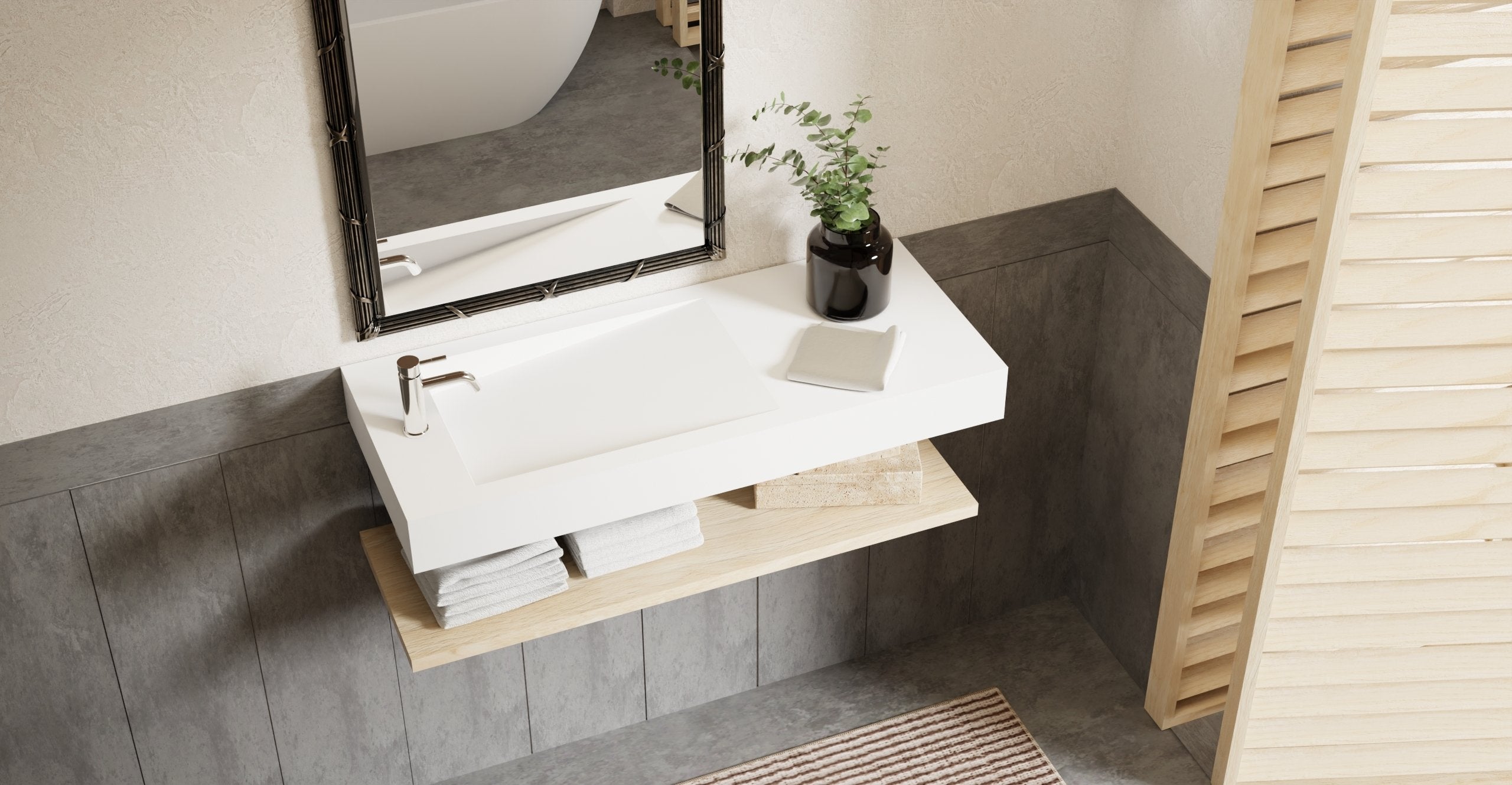 Badeloft Lavabo de Pared Tipo Rampa Lateral WT-05-A
