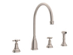 Rohl Georgian Era Mezcladora de Cocina de Dos Manijas con Aspersor Lateral - Manija de Cruz - Níquel Satinado