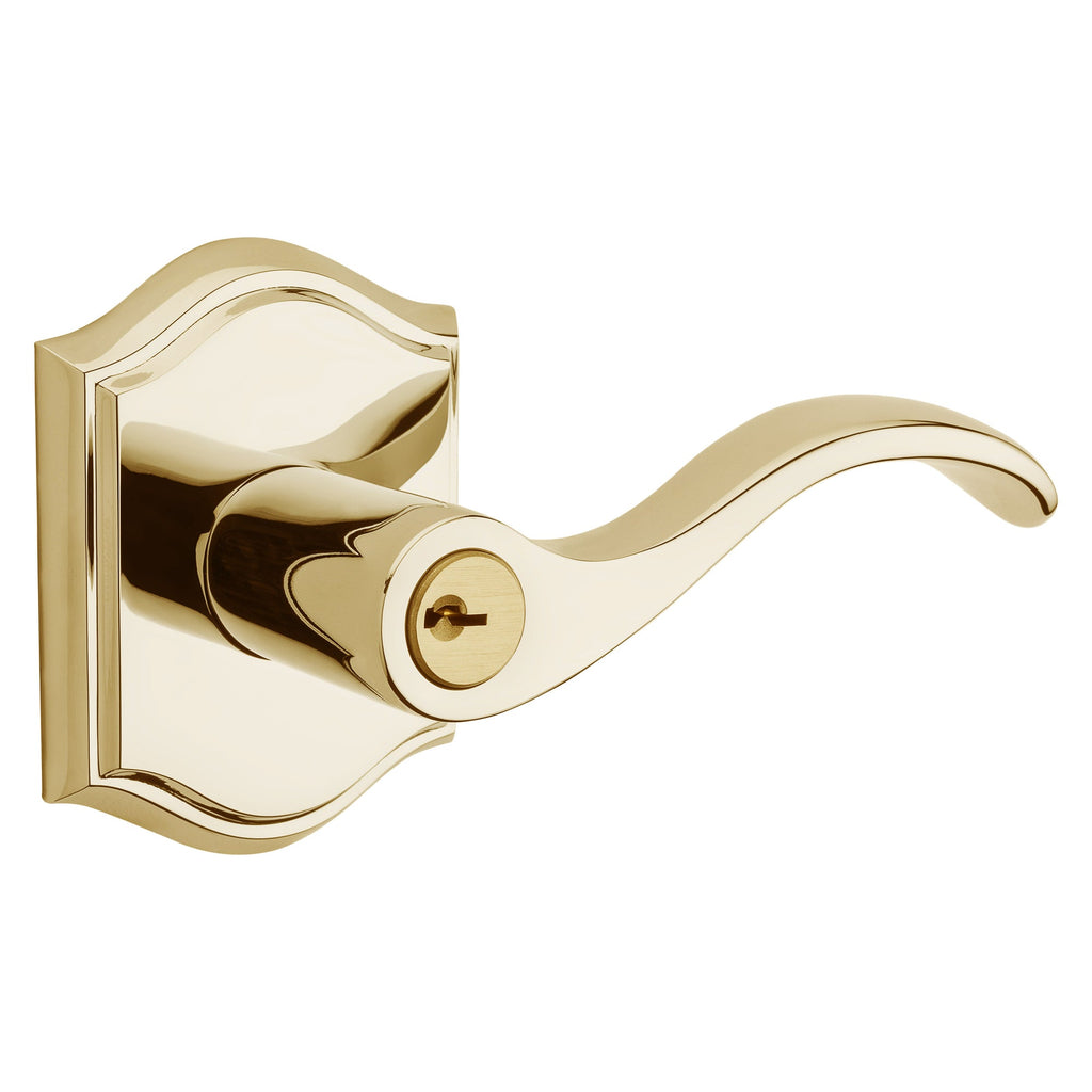 Baldwin Hardware Reserve Manija con Llave Curve — Latón pulido Lifetime (PVD) — Traditional Arch — Entrada Derecha