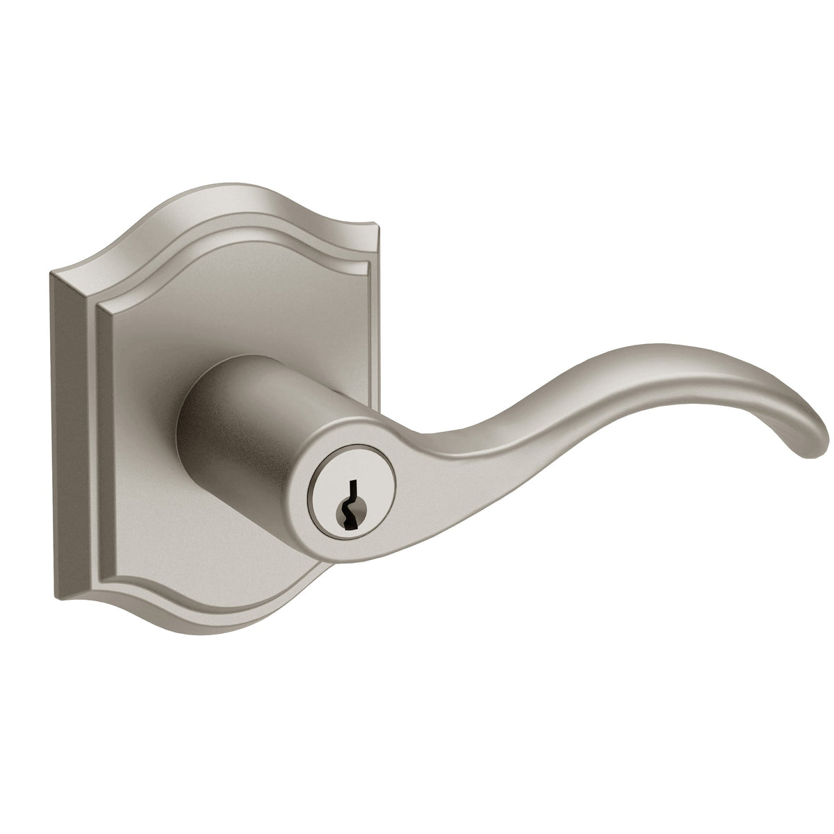 Baldwin Hardware Reserve Manija con Llave Curve — Níquel satinado — Traditional Arch — Entrada Derecha