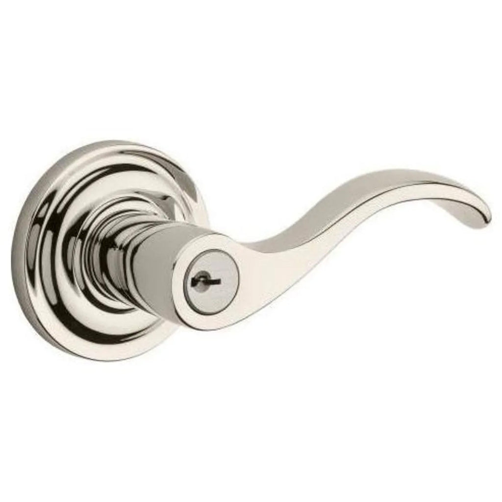 Baldwin Hardware Reserve Manija con Llave Curve — Níquel pulido Lifetime — Traditional Round — Entrada Derecha