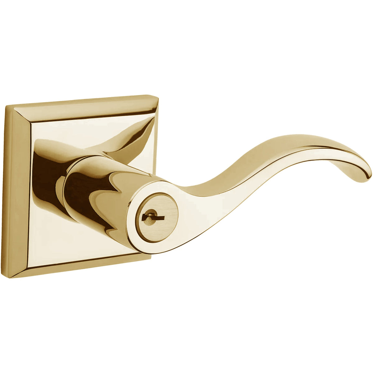 Baldwin Hardware Reserve Manija con Llave Curve — Latón pulido Lifetime (PVD) — Traditional Square — Entrada Derecha