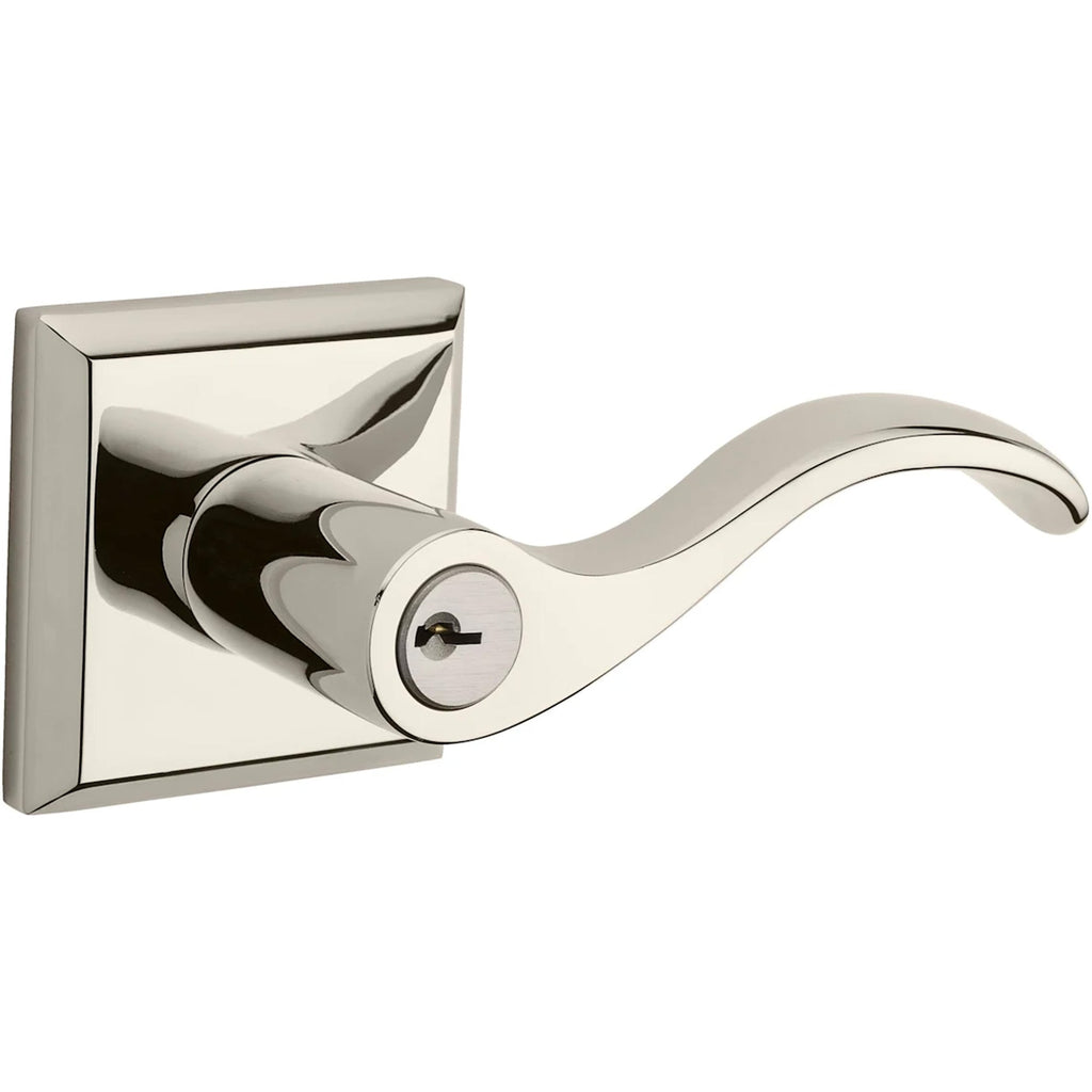 Baldwin Hardware Reserve Manija con Llave Curve — Níquel pulido Lifetime — Traditional Square — Entrada Derecha