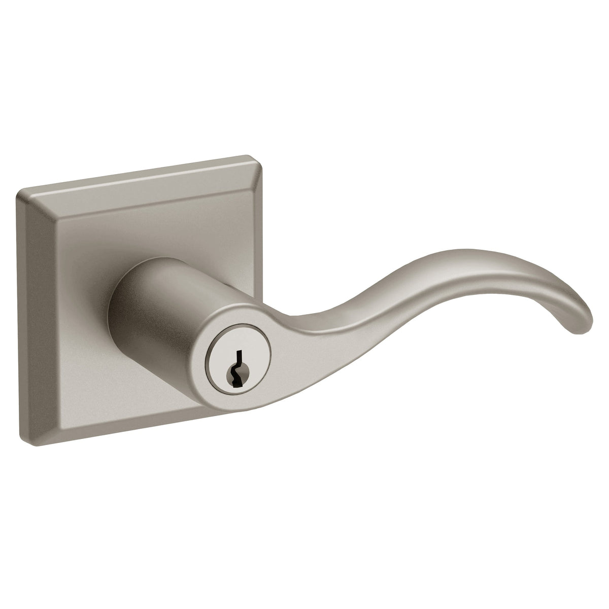 Baldwin Hardware Reserve Manija con Llave Curve — Níquel satinado — Traditional Square — Entrada Derecha