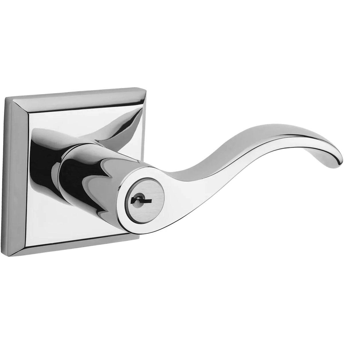 Baldwin Hardware Reserve Manija con Llave Curve — Cromo pulido — Traditional Square — Entrada Derecha