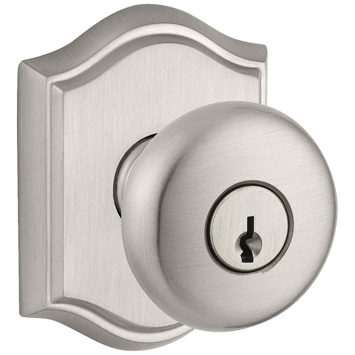 Baldwin Hardware Reserve Perilla con Llave Round — Níquel satinado — Traditional Arch