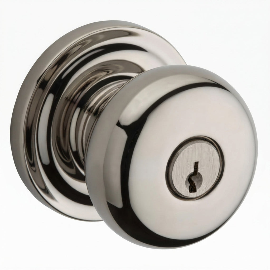 Baldwin Hardware Reserve Perilla con Llave Round — Níquel pulido Lifetime — Traditional Round