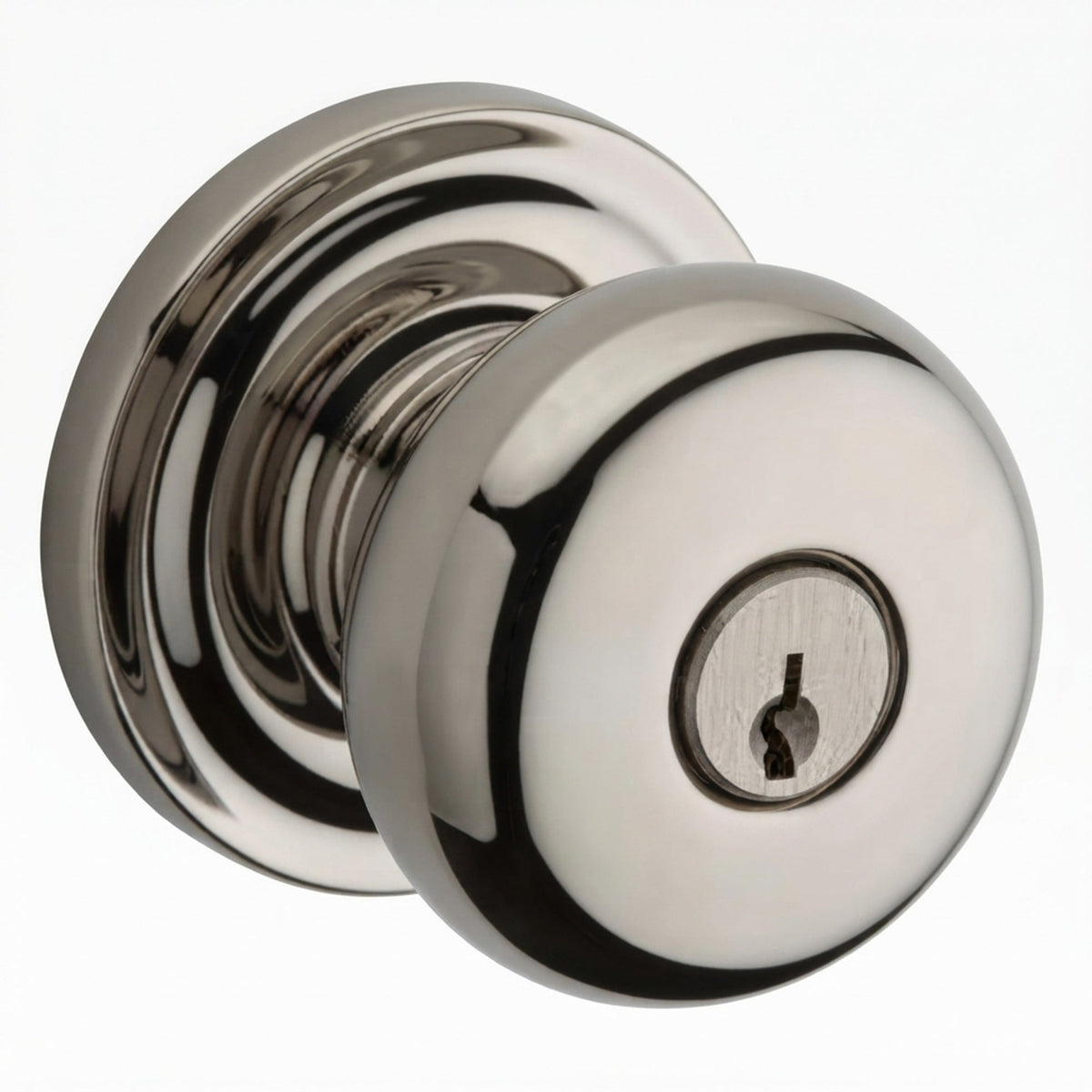 Baldwin Hardware Reserve Perilla con Llave Round — Níquel pulido Lifetime — Traditional Round