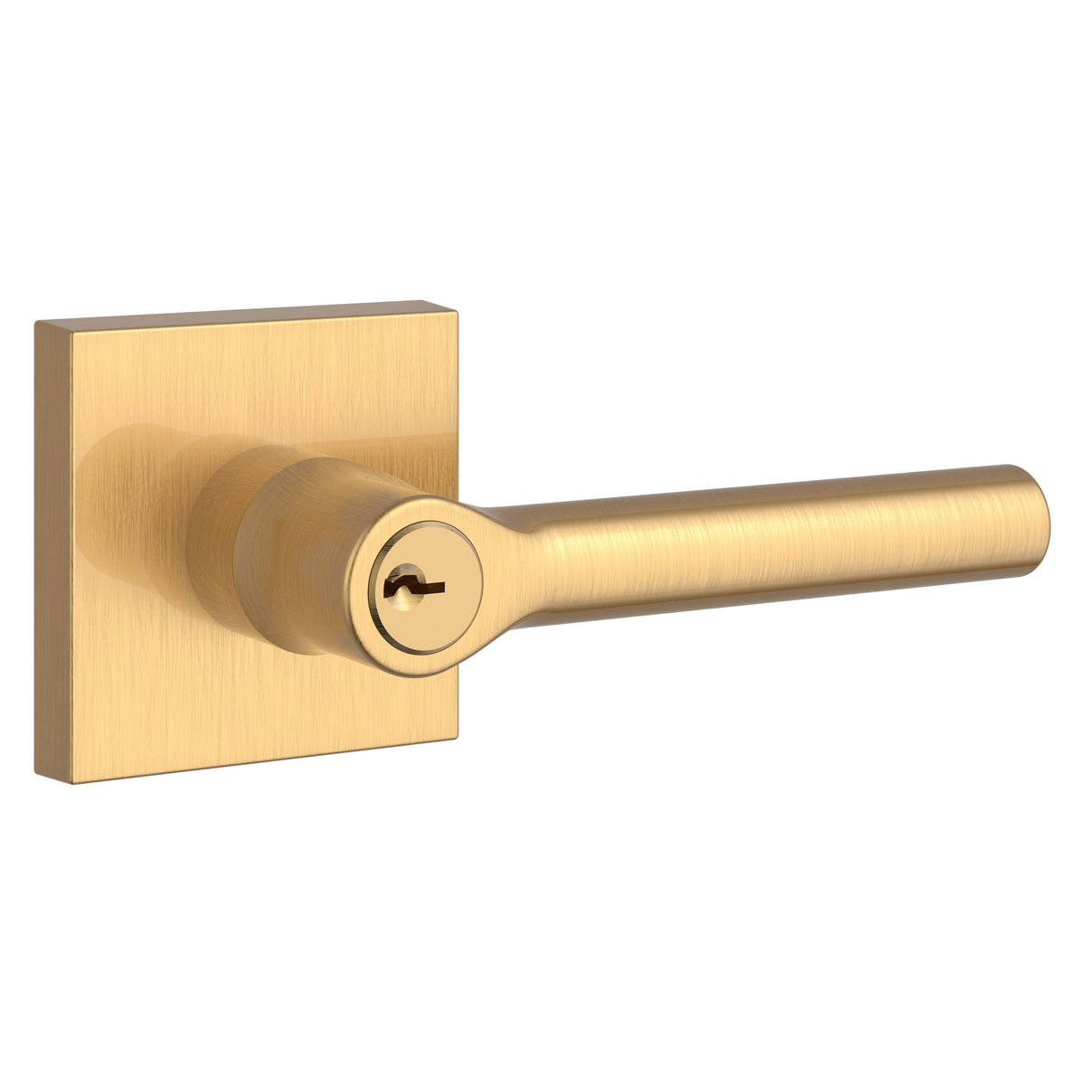 Baldwin Hardware Reserve Manija con Llave Tube — Latón satinado Lifetime — Contemporary Square
