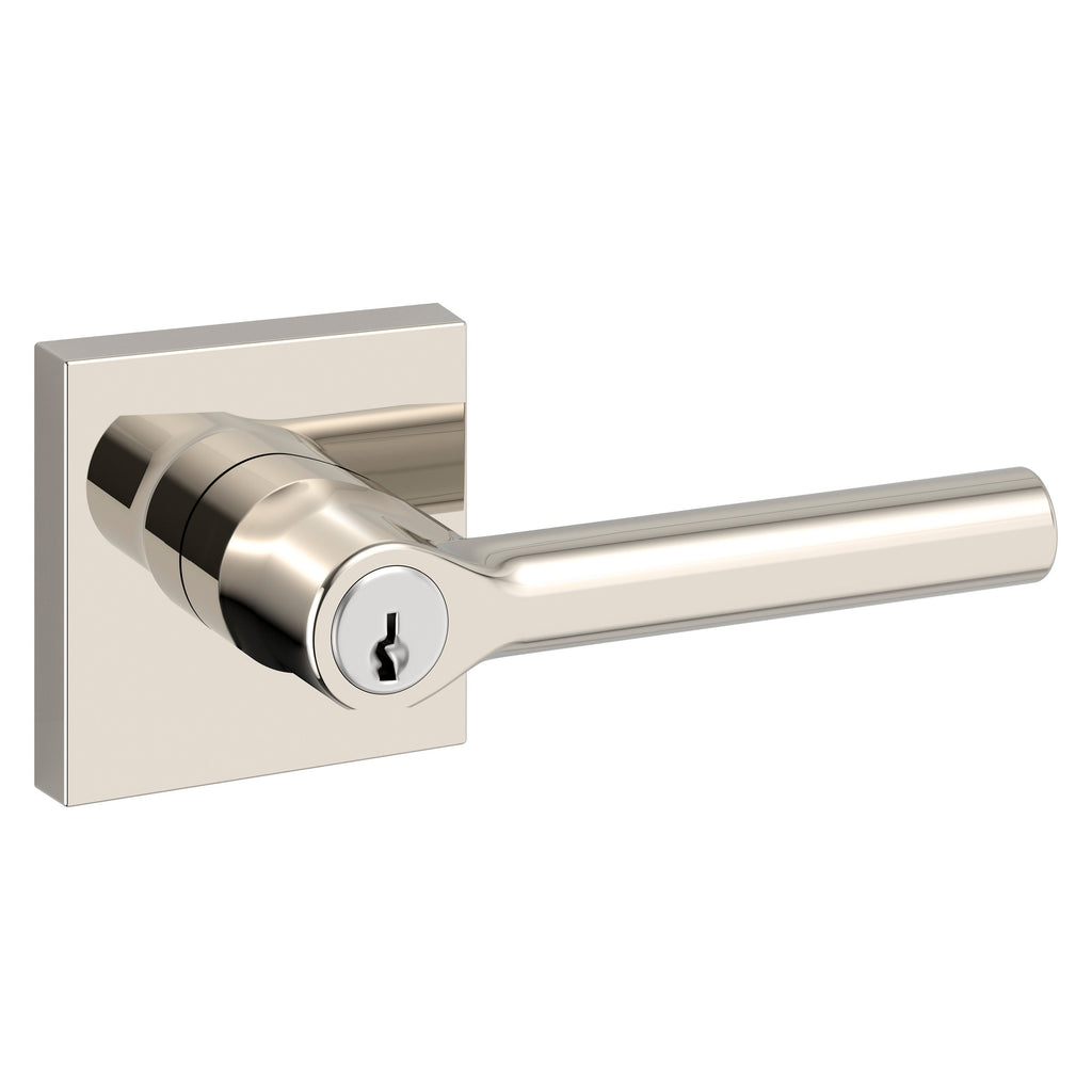 Baldwin Hardware Reserve Manija con Llave Tube — Níquel pulido Lifetime — Contemporary Square
