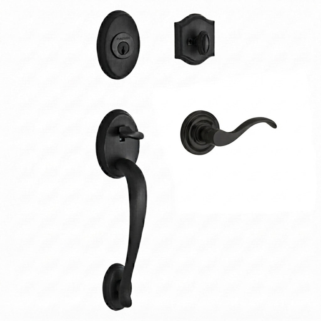 Baldwin Hardware Reserve Juego de Entrada Columbus x Manija Curve — Negro satinado — Traditional Round
