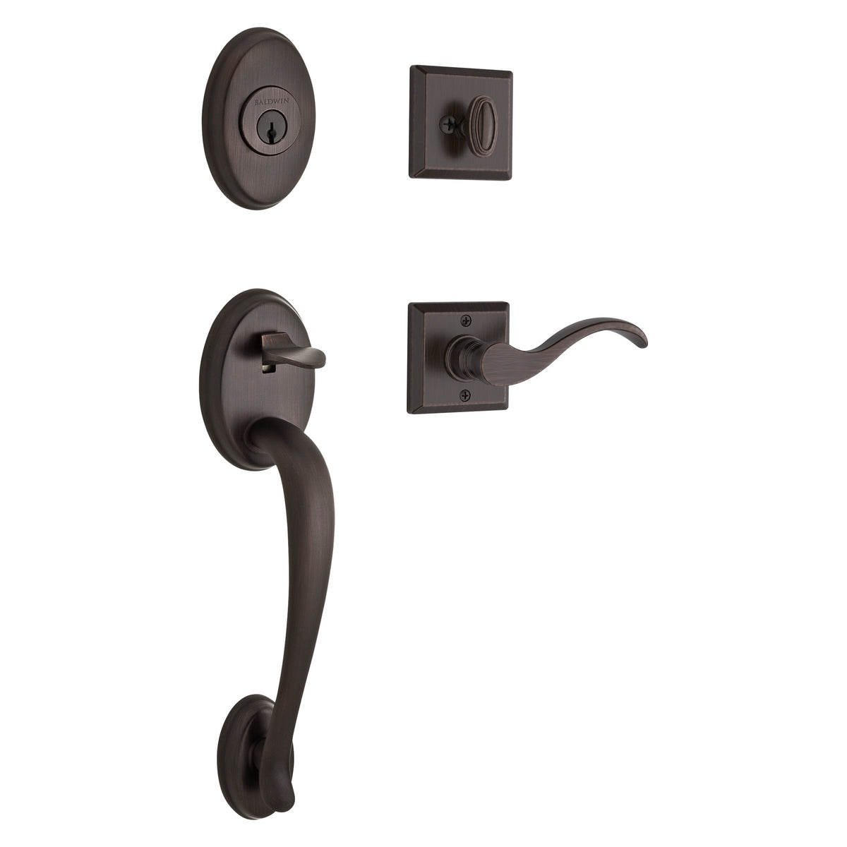 Baldwin Hardware Reserve Juego de Entrada Columbus x Manija Curve — Bronce veneciano — Traditional Square