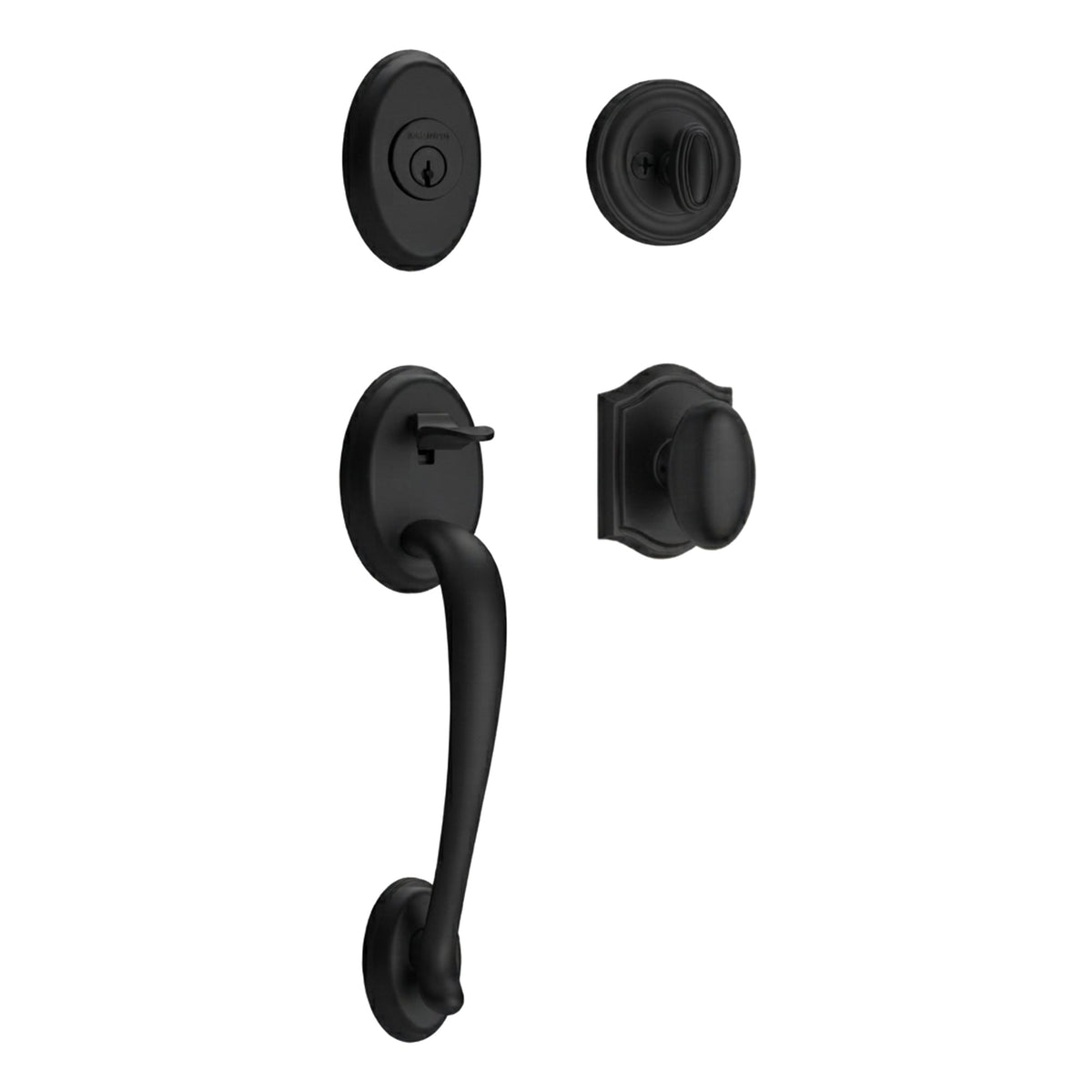 Baldwin Hardware Reserve Juego de Entrada Columbus x Perilla Ellipse — Negro satinado — Traditional Arch