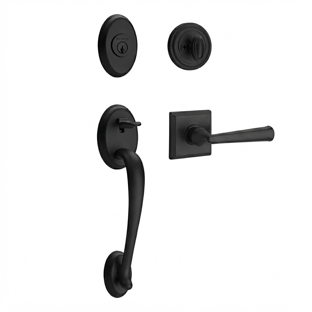 Baldwin Hardware Reserve Juego de Entrada Columbus x Manija Federal — Negro satinado — Traditional Square