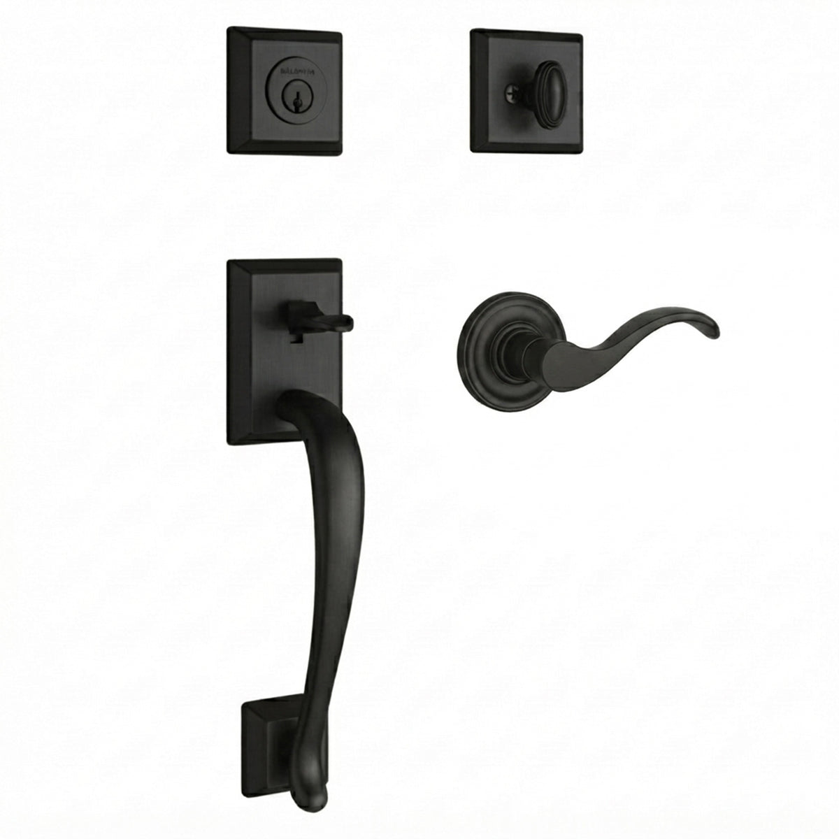 Baldwin Hardware Reserve Juego de Entrada Napa x Manija Curve — Negro satinado — Traditional Round