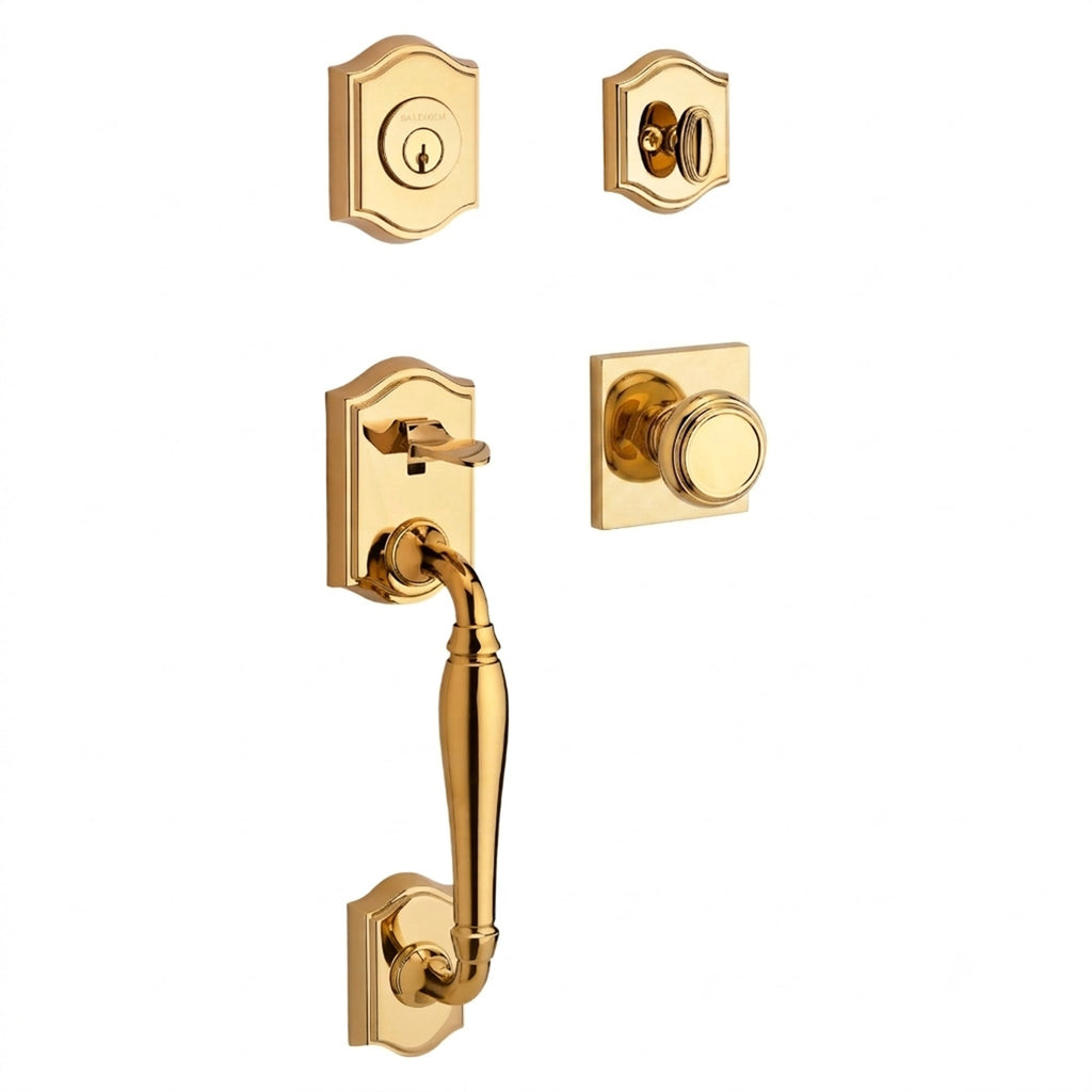 Baldwin Hardware Reserve Juego de Entrada Westcliff x Perilla Traditional — Latón pulido Lifetime (PVD) — Traditional Square