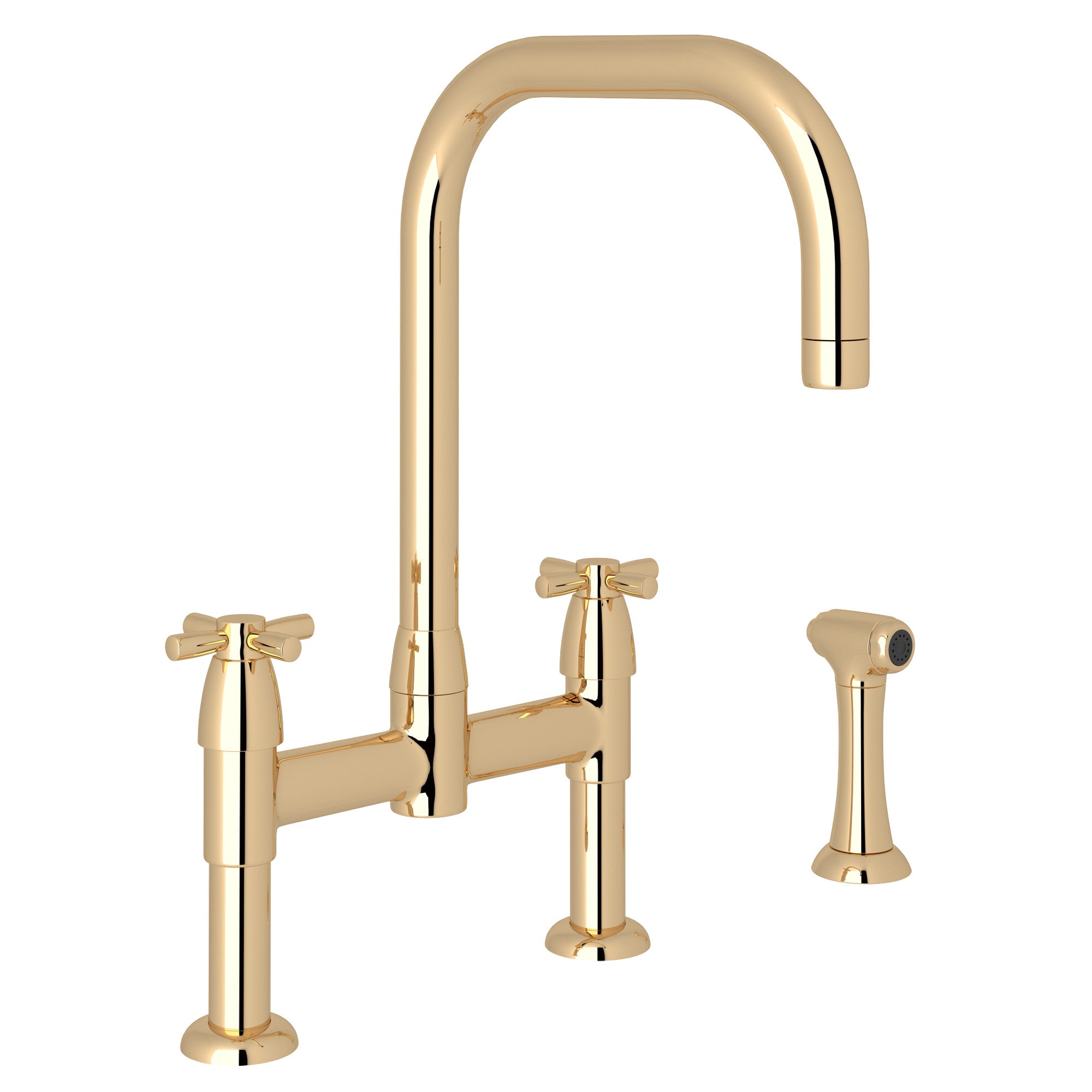 Rohl Holborn Mezcladora de Cocina Tipo Puente con Surtidor en U y Aspersor Lateral - Oro Inglés