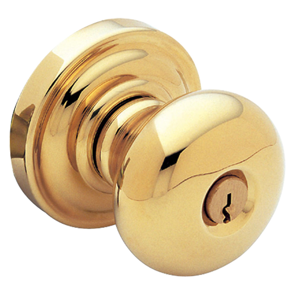 Baldwin Hardware Juego de Entrada con Llave 5205 — Perilla Classic con Roseta Clásica — Latón sin laca