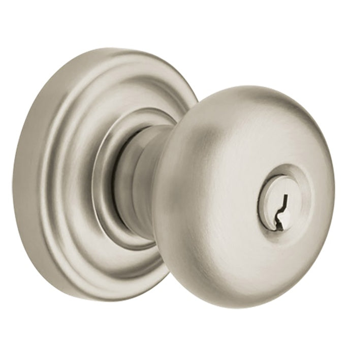 Baldwin Hardware Juego de Entrada con Llave 5205 — Perilla Classic con Roseta Clásica — Níquel satinado Lifetime