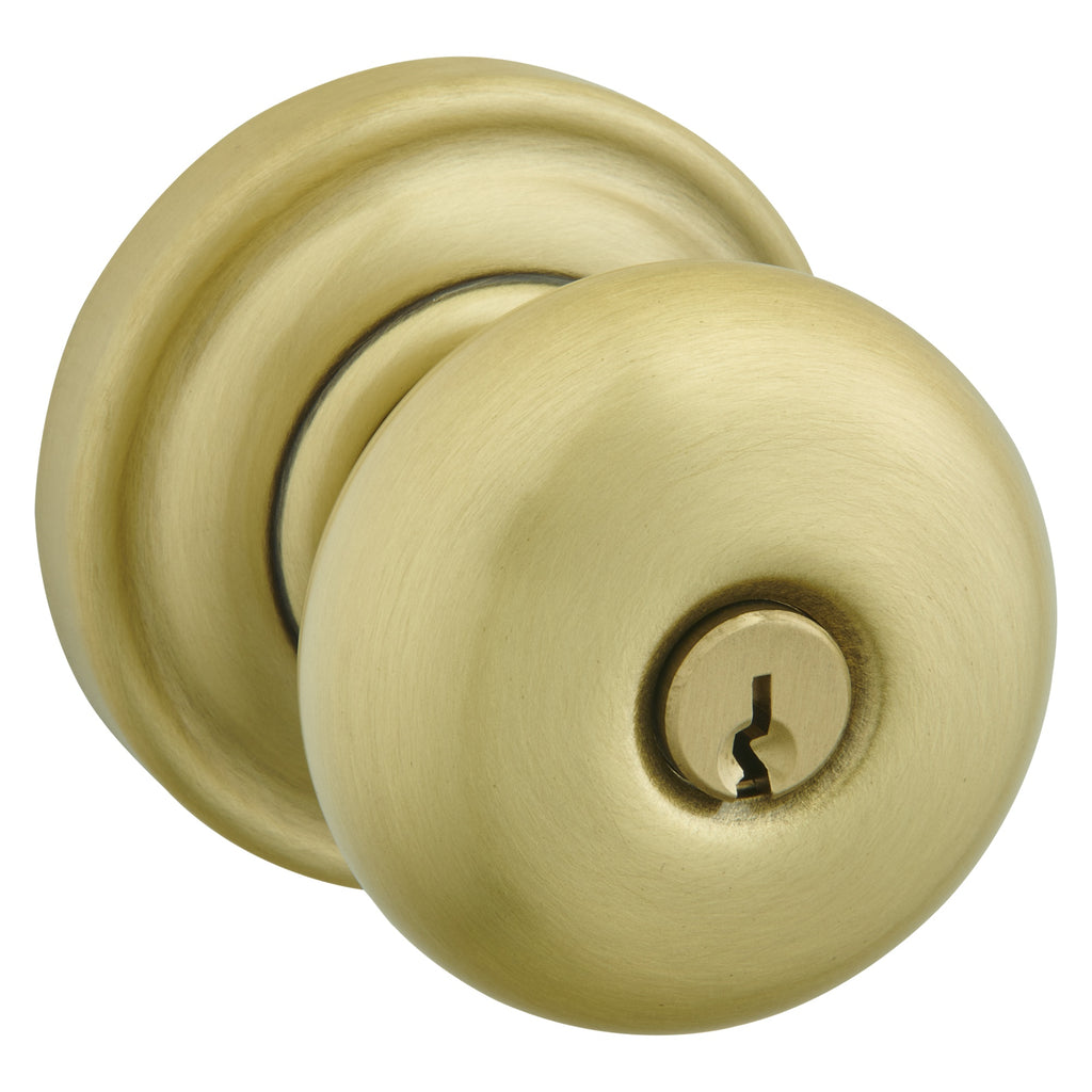 Baldwin Hardware Juego de Entrada con Llave 5205 — Perilla Classic con Roseta Clásica — Latón satinado café