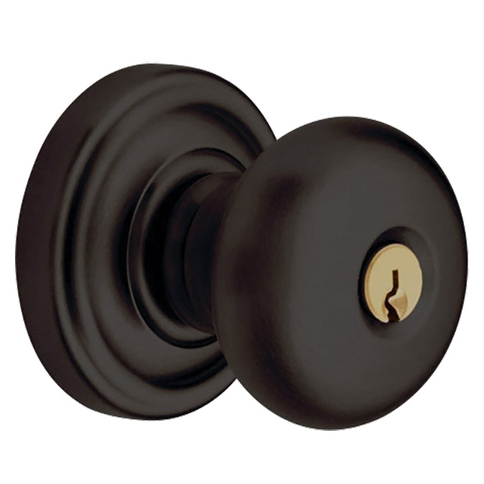Baldwin Hardware Juego de Entrada con Llave 5205 — Perilla Classic con Roseta Clásica — Bronce aceitado