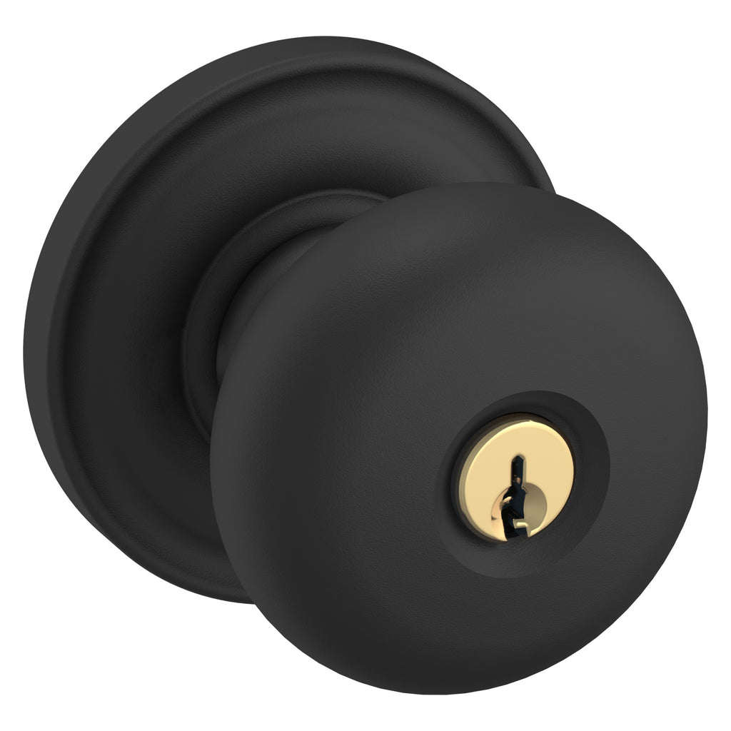 Baldwin Hardware Juego de Entrada con Llave 5205 — Perilla Classic con Roseta Clásica — Negro satinado