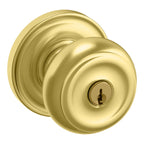 Baldwin Hardware Juego de Entrada con Llave 5210 — Perilla Colonial con Roseta Clásica — Latón satinado Lifetime