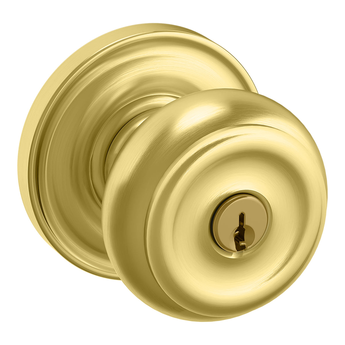 Baldwin Hardware Juego de Entrada con Llave 5210 — Perilla Colonial con Roseta Clásica — Latón satinado Lifetime