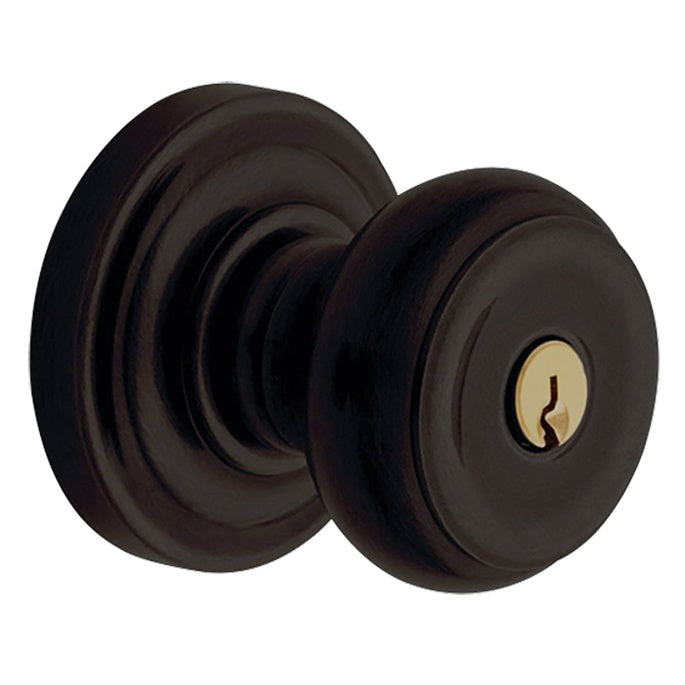 Baldwin Hardware Juego de Entrada con Llave 5210 — Perilla Colonial con Roseta Clásica — Bronce aceitado