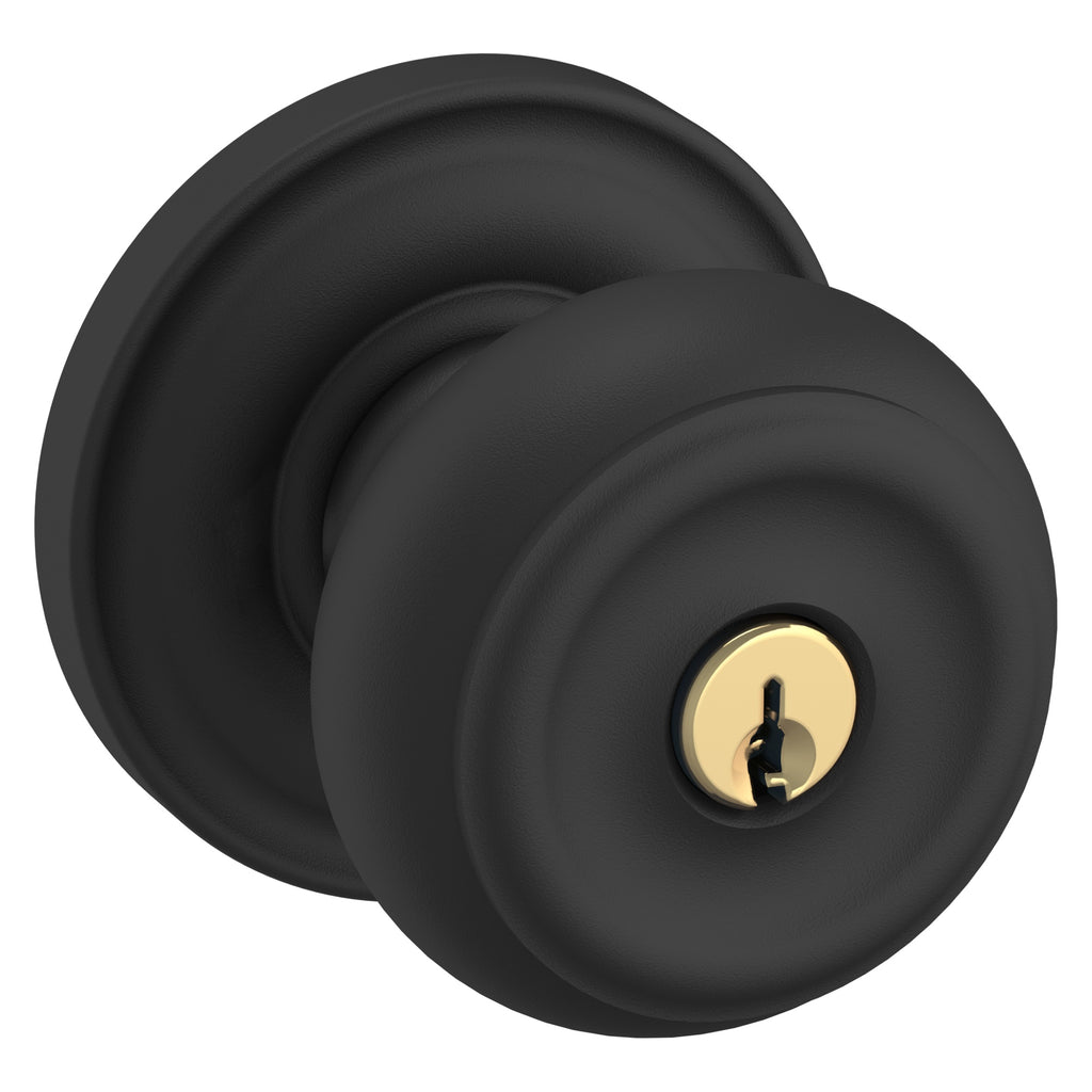 Baldwin Hardware Juego de Entrada con Llave 5210 — Perilla Colonial con Roseta Clásica — Negro satinado